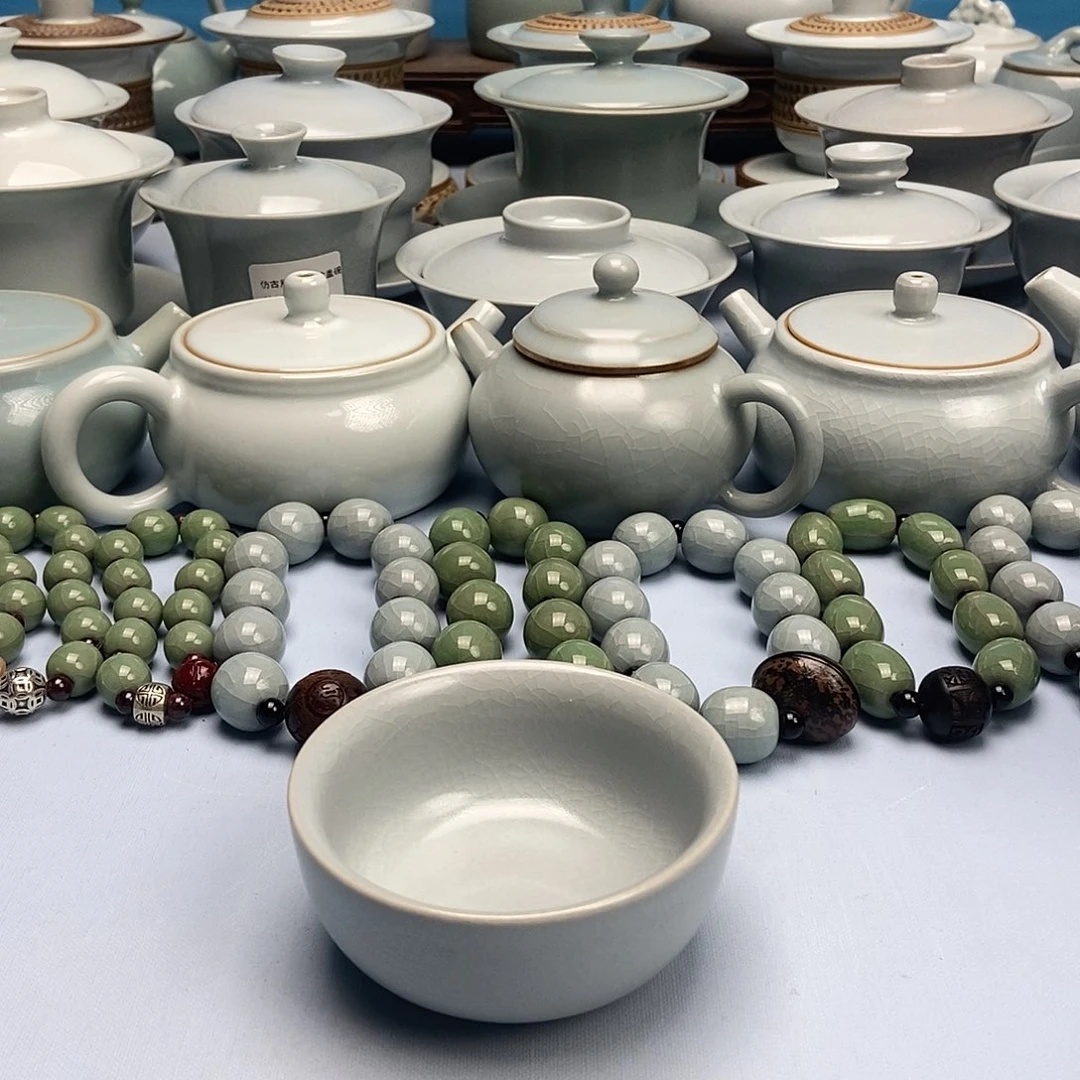 杯仿古月白釉压手杯原矿原釉原产地