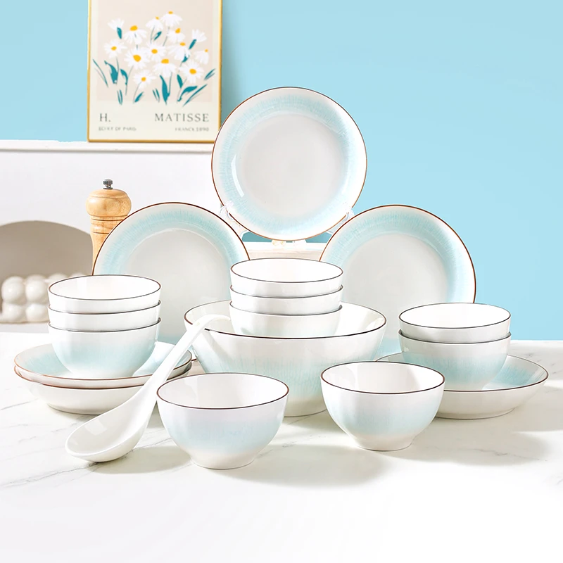 【孟垣】中式窑变18件套家用釉下彩网红陶瓷碗盘团圆轻奢简约套装