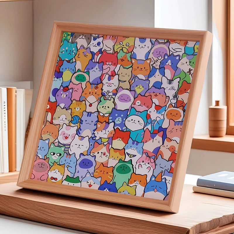 小猫咪木制diy拼图生日礼物手绘相框摆件马克笔彩绘卡通氛围限定