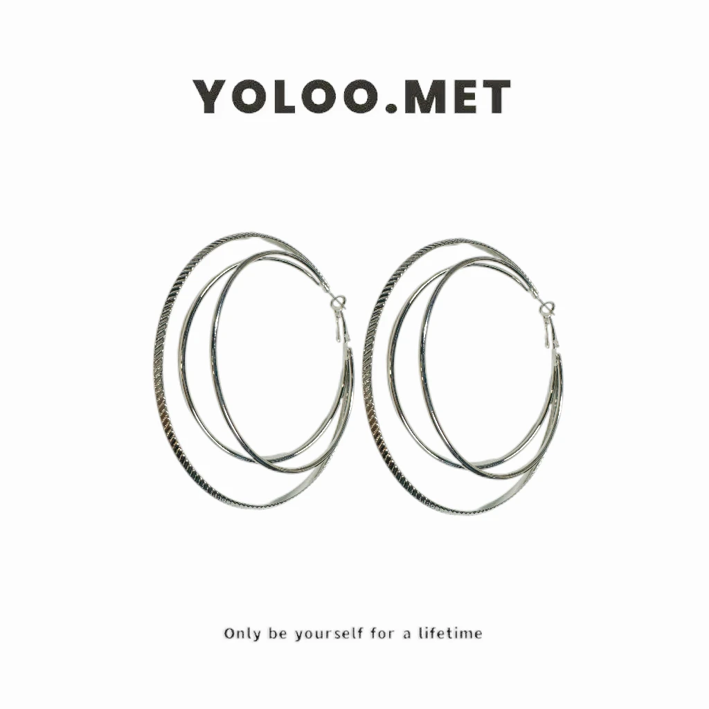 铜合金耳饰 【Yoloo.Met】小众欧美设计款层次大圈气质时尚手工耳环