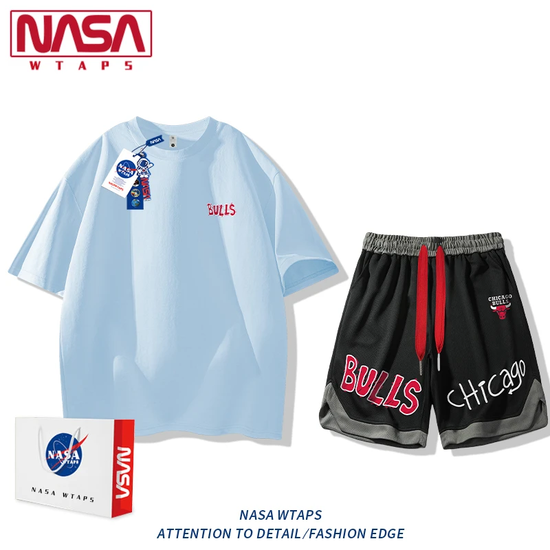 NASA官方冰丝速干休闲运动套装男夏季新款潮牌T恤短裤运动两件装