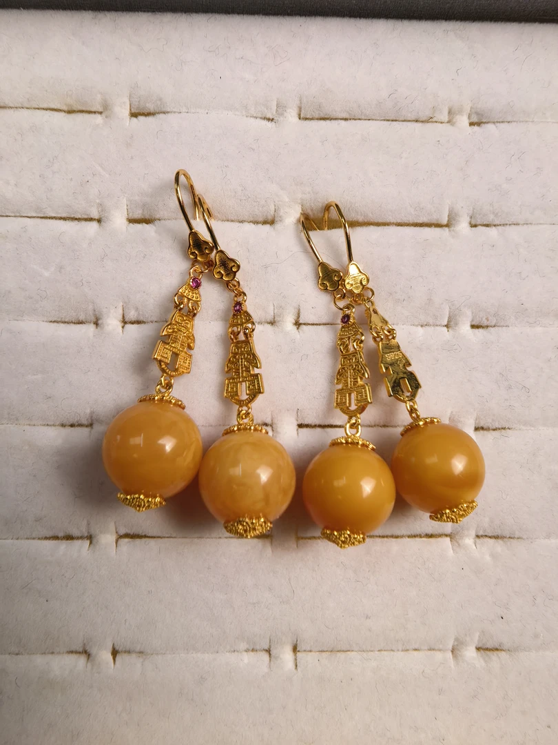 【赛总专属】25/天然蜜蜡圆珠耳钩多样性发一个约12-13mm