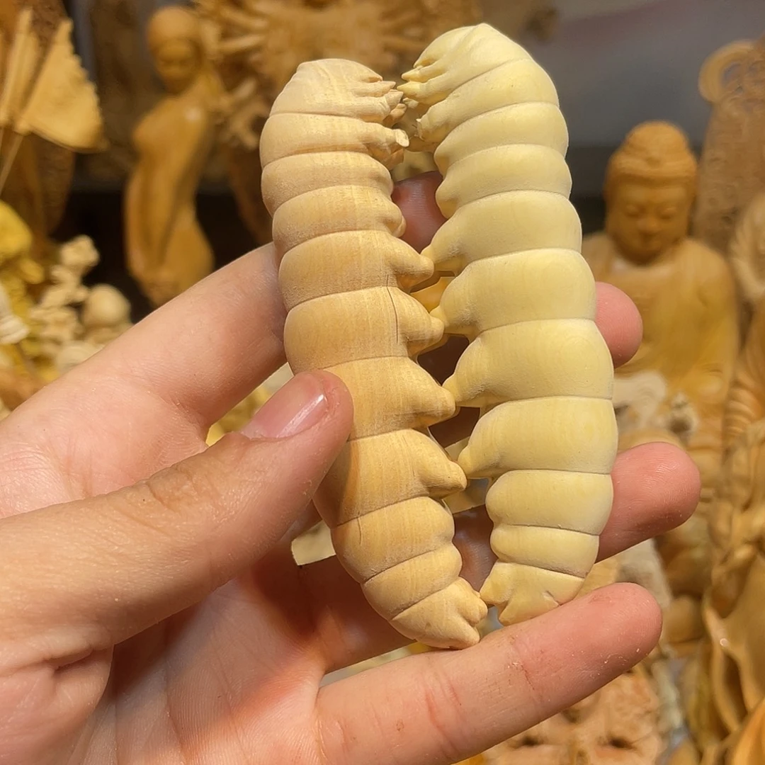 黄杨木小瑕疵蚕宝宝一对