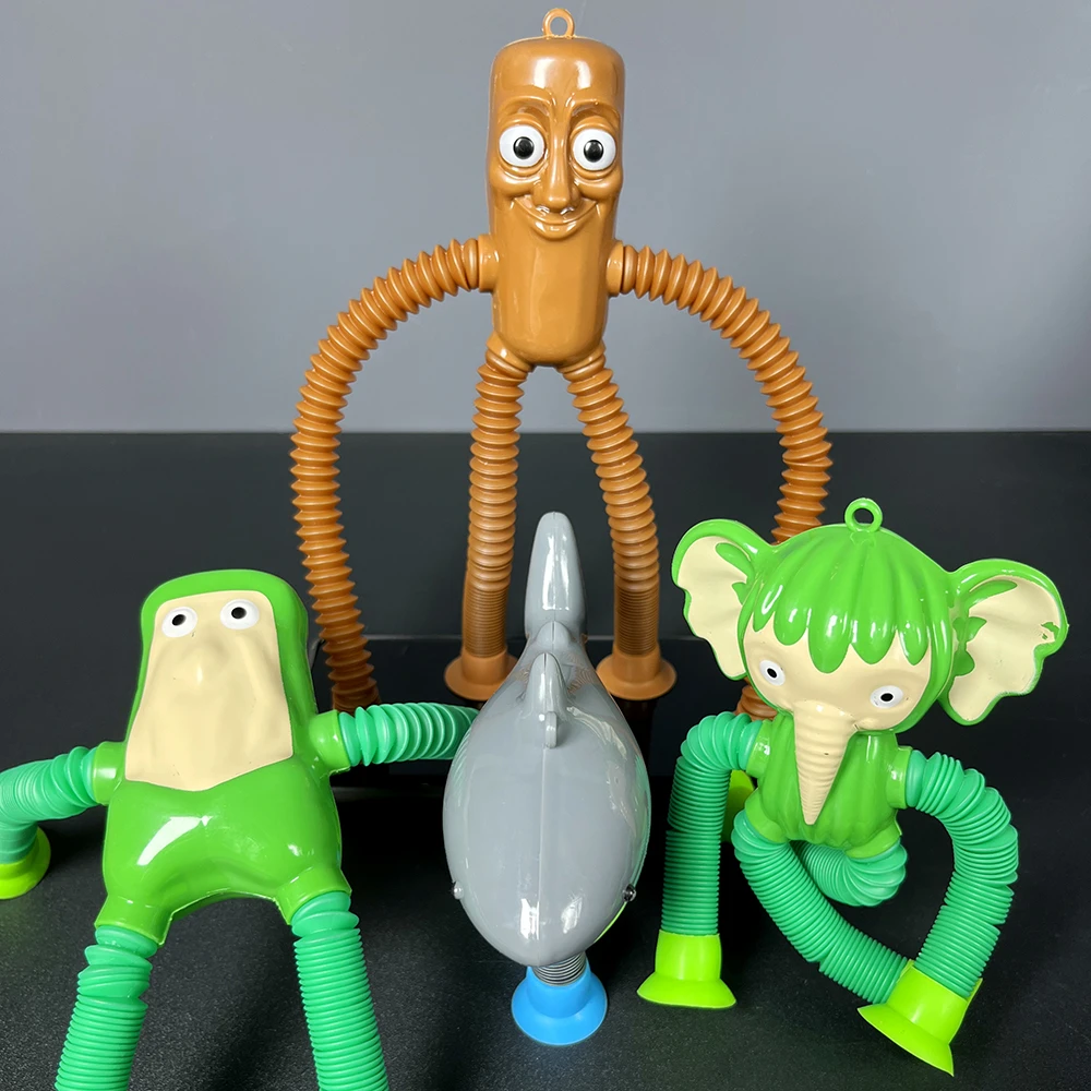 国外山海经木棍人鲨鱼百变拉伸管儿童卡通伸缩拉拉吸盘解压玩具