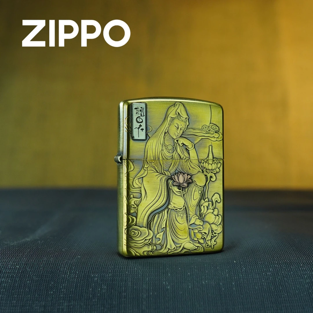 ZIPPO 打火机正品 168黄铜观音紫铜镶嵌DY9912DK 0322【大白专属】