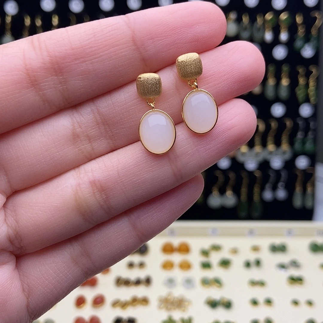 南红玛瑙银S925镀金镶嵌耳饰