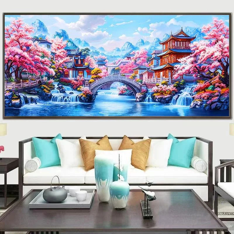 十字绣桥影云溪2025新款客厅新中式风景山水唯美大格满绣51色手工