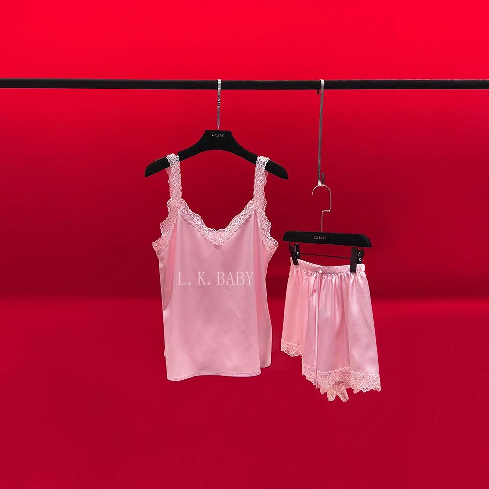 【L.K.BABY】睡美人 性感纯欲肌理蕾丝花边吊带睡衣套装
