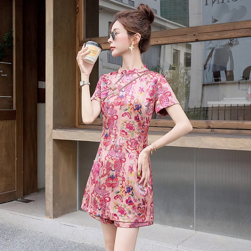 时尚套装中国风印花女装洋气裙子气质碎花修身小个子