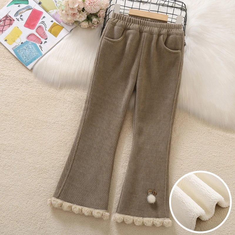 女童加绒喇叭裤秋冬2025新款儿童加厚羊羔绒长裤洋气大童冬季裤子
