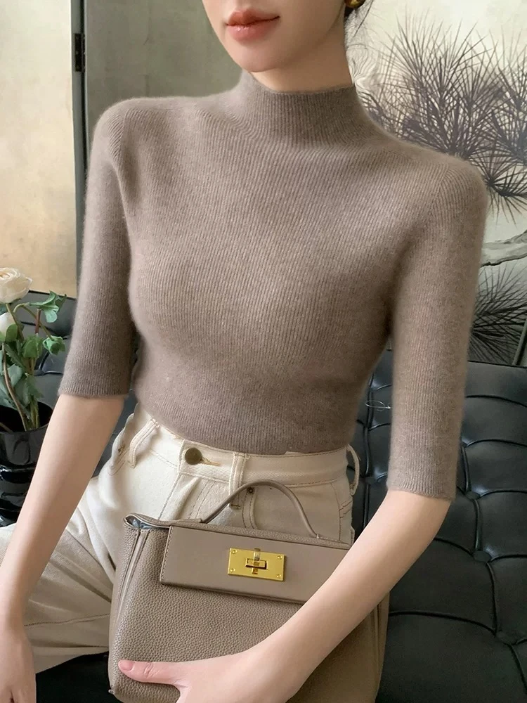 【一线成衣全无缝】半高毛衣女半高领打底衫休闲修身显瘦半袖内搭