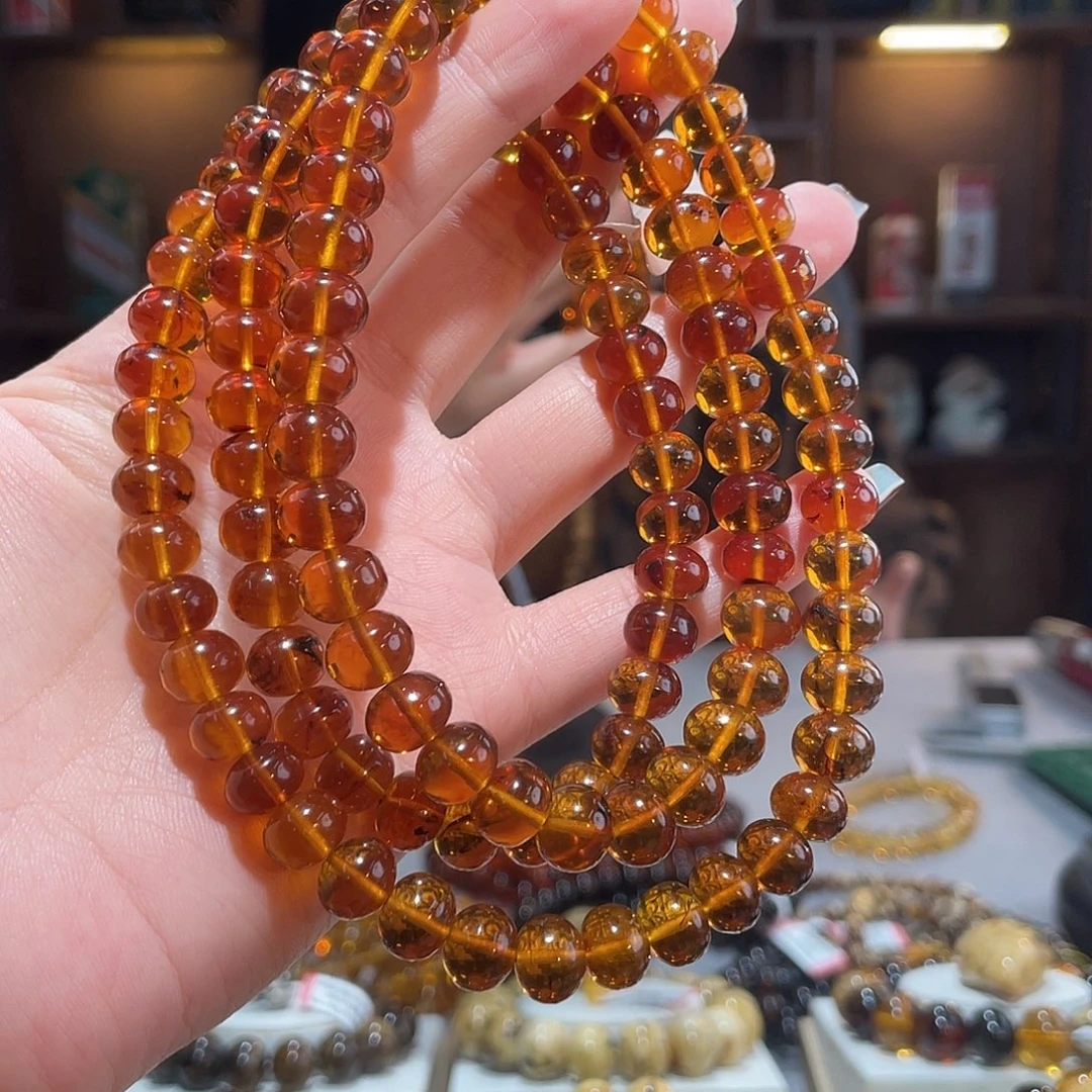 月***圆琥珀未镶嵌手链9m豆油红