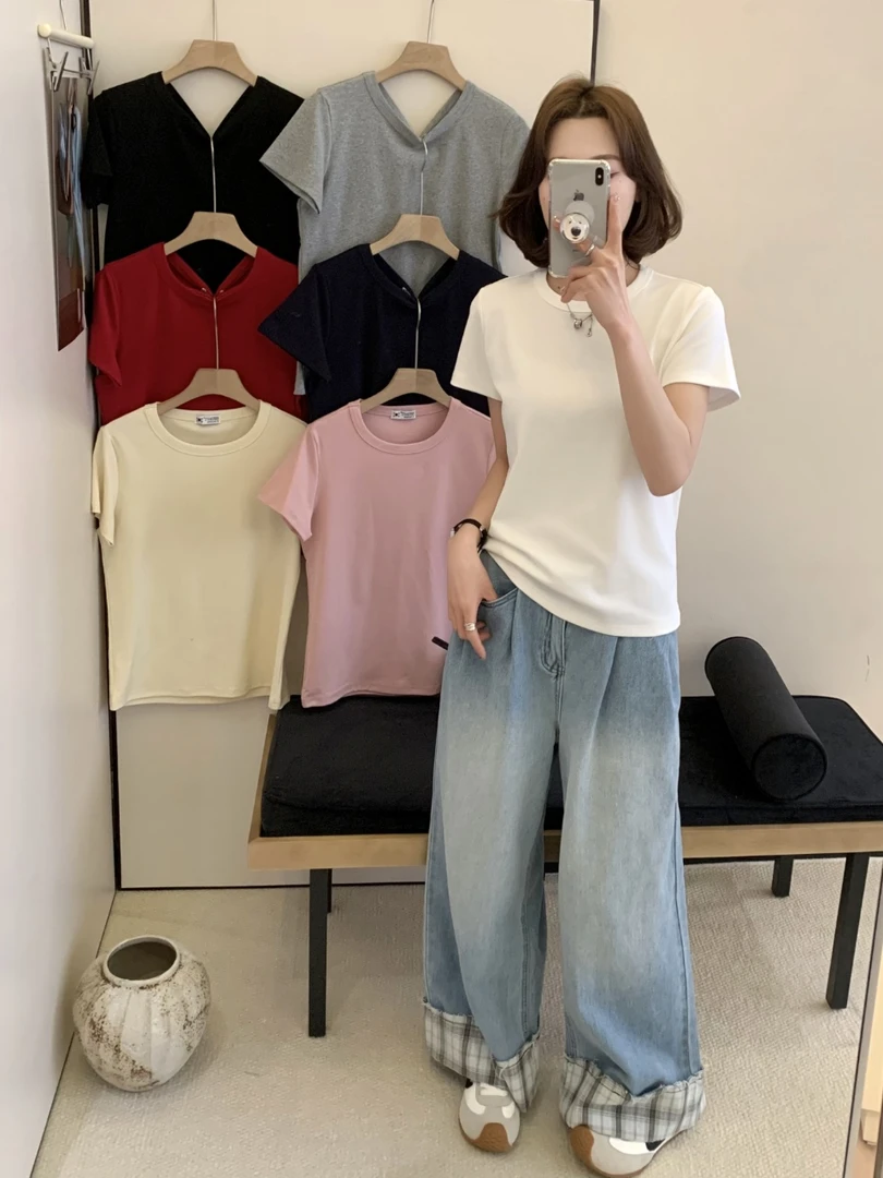 夏季女款修身基础打底内搭百搭款T恤棉质网红洋气炸街女装