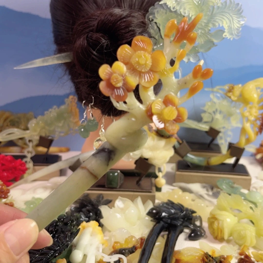 合金蛇纹石玉发饰
