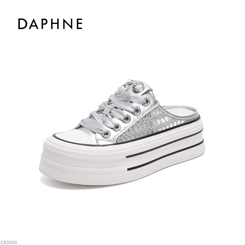 达芙妮中跟时尚松糕底高跟厚底包头舒适亮片透气包头拖xy