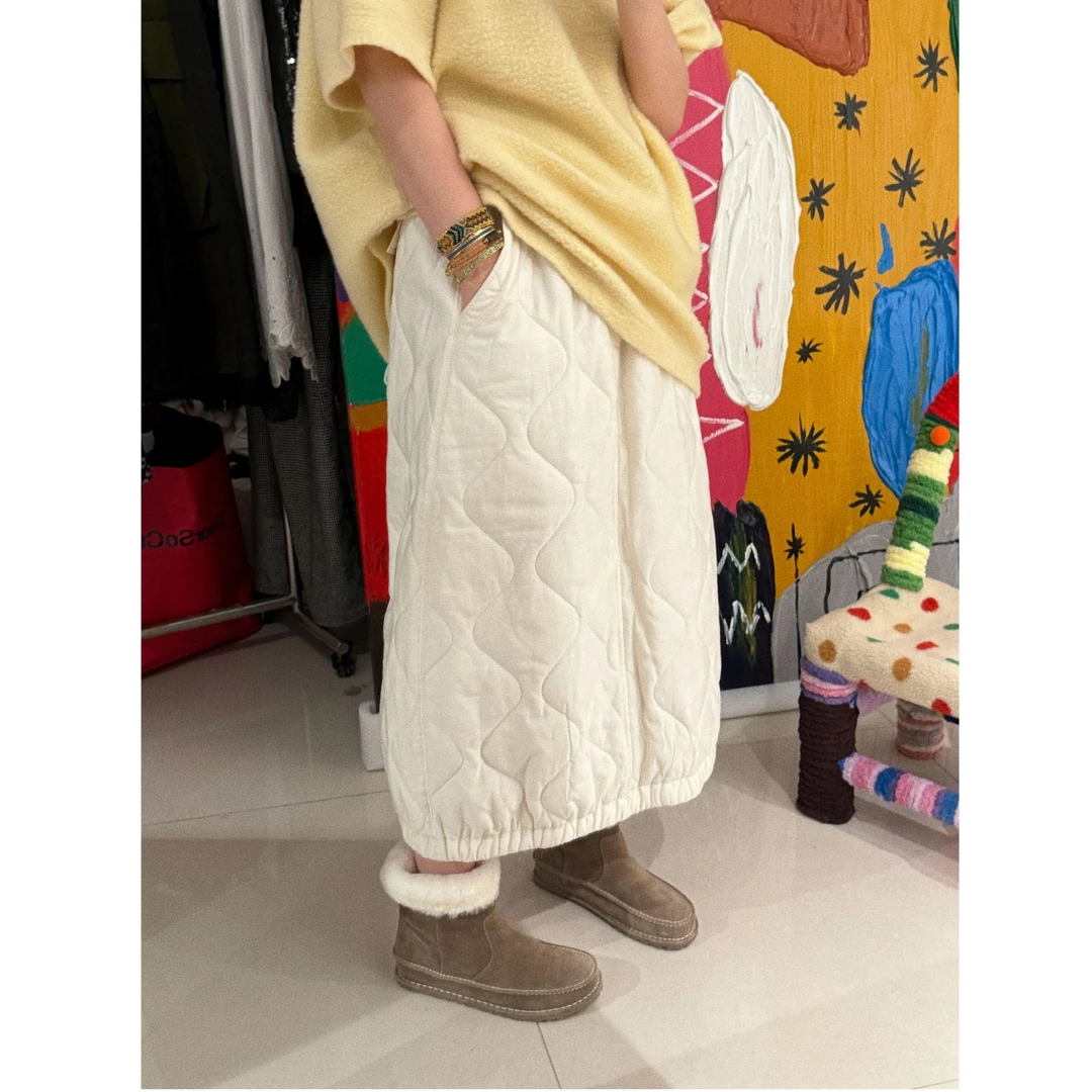 松紧腰菱形夹棉半裙 J24B461