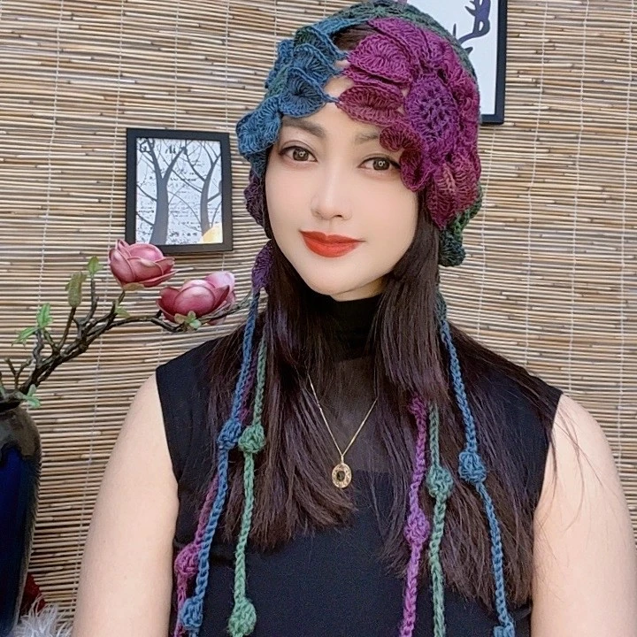 新款爆款女士大朵太阳花镂空遮白发神器流苏帽子