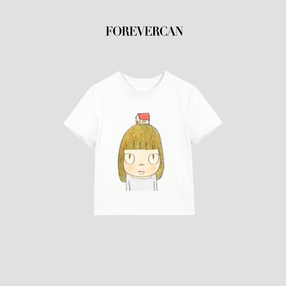 FOREVERCAN“麦田守望者”童趣感少女印花百搭短袖T恤 ST23548