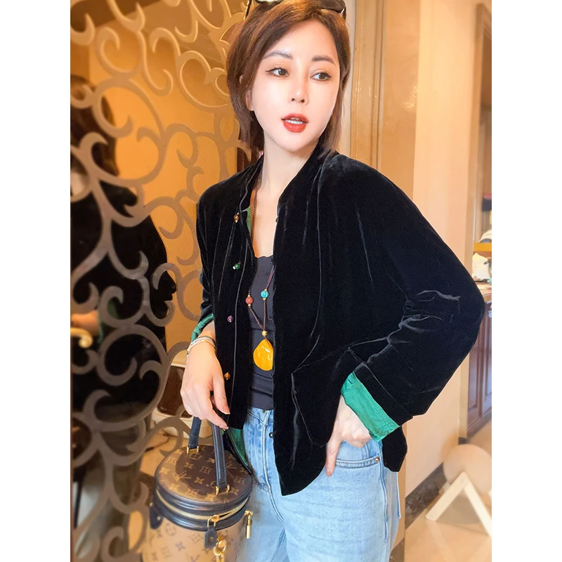 桑蚕丝绒立领新中式外套精致气质女装上衣25091617