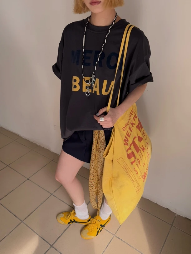 HELLOTANGO《随性穿搭》韩版小众时尚简约百搭显瘦T恤552316#