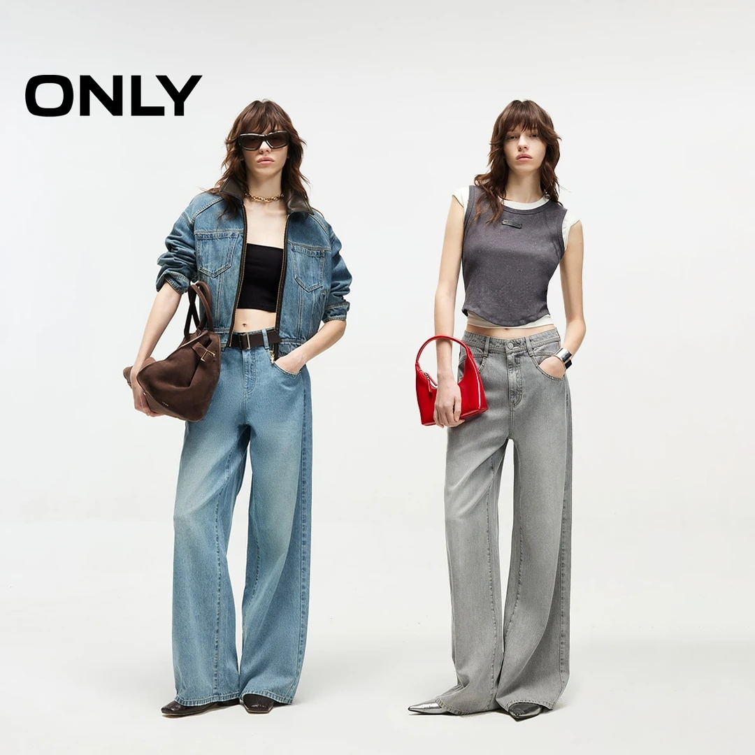 ONLY2025春季新款时髦个性高腰宽松直筒裤长裤牛仔裤女|125132167