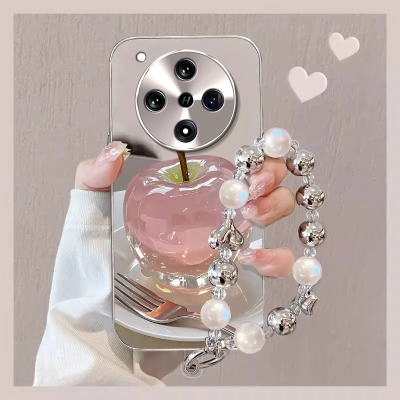 水晶苹果适用OPPOFindx8s+手机壳电镀镜面带支架手链网红同款奢华