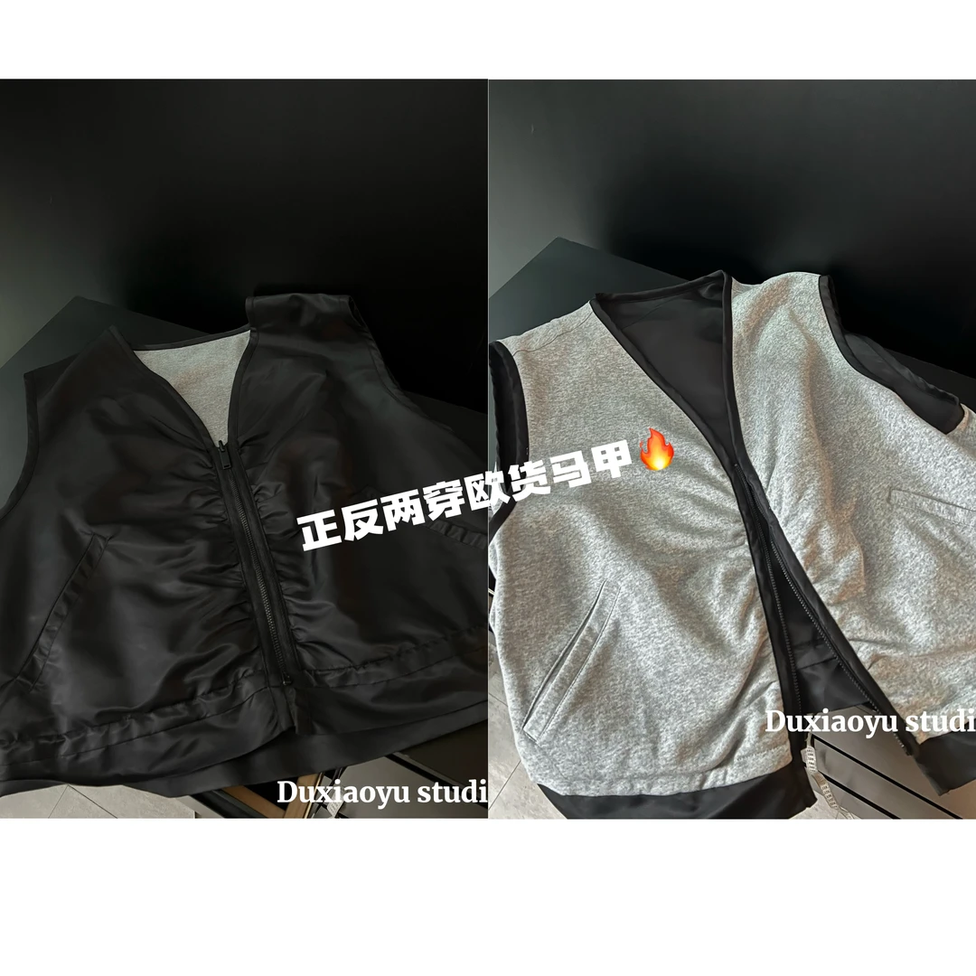 2025春款新品【正反两面穿马甲】宽松休闲两面穿马甲百搭V领背心