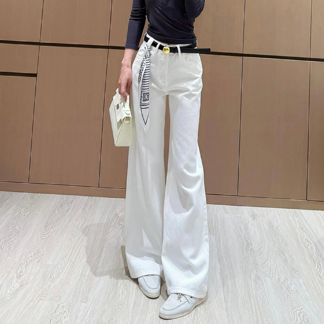 气质丝巾牛仔裤女南油春季新款设计感高腰宽松显瘦拖地阔腿裤9396