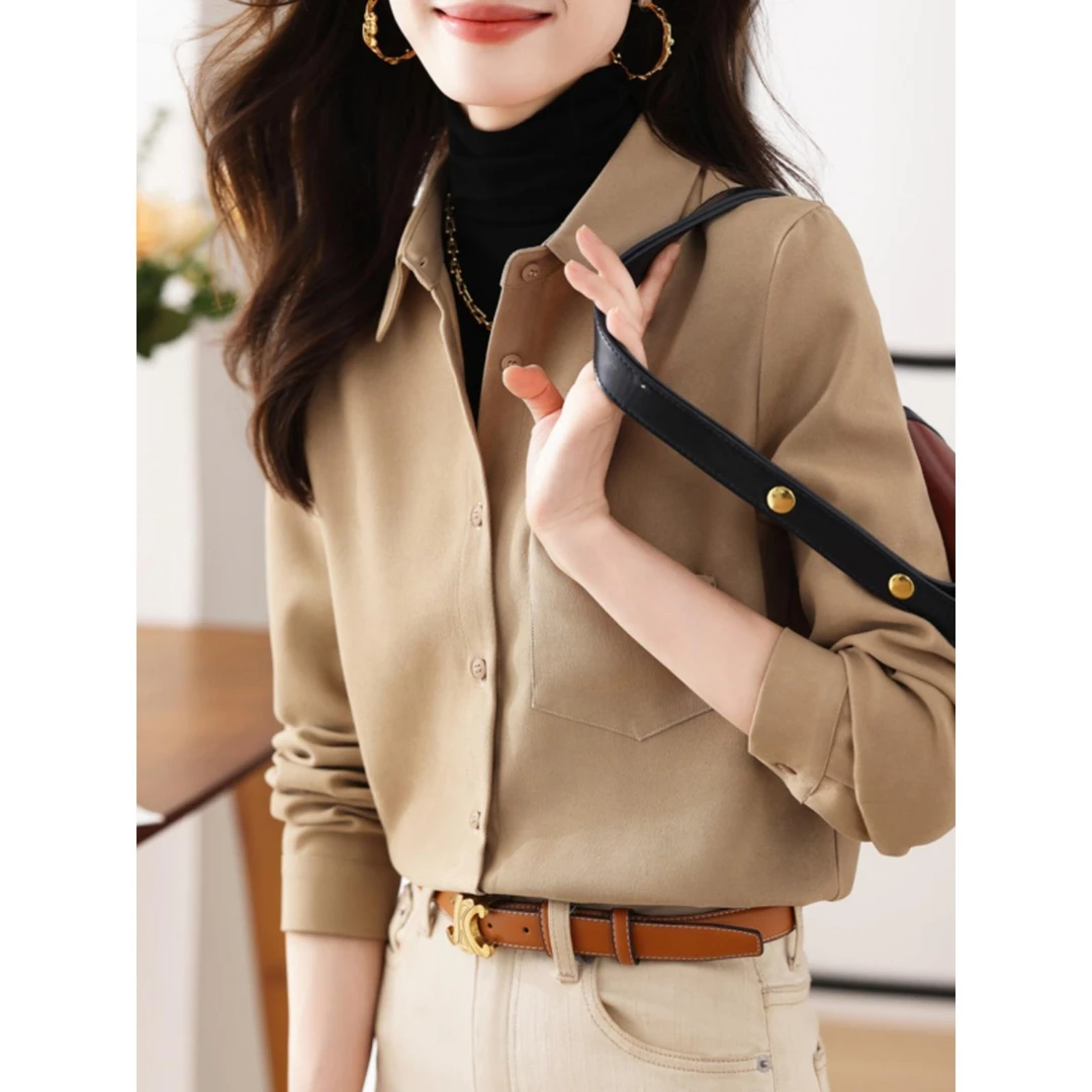 磨毛衬衫女长袖秋冬款翻领叠穿休闲小个子衬衣高级感轻奢上衣外套