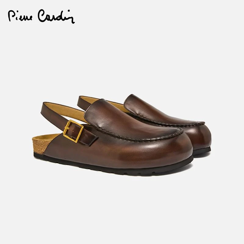 pierre cardin 古典系列真皮复古包头拖穆勒男鞋勃肯鞋男商场同款