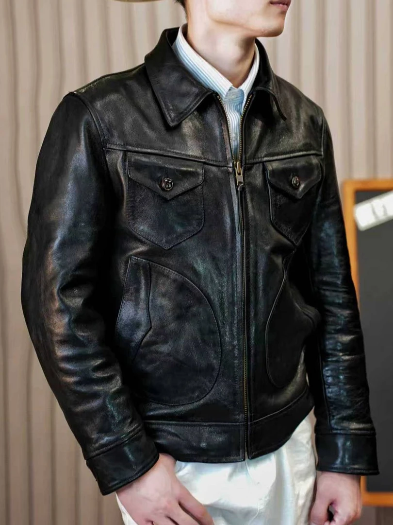 25定制皮料—门多萨巴克尔油蜡山羊皮1.3mm男士真皮皮衣秋冬复古