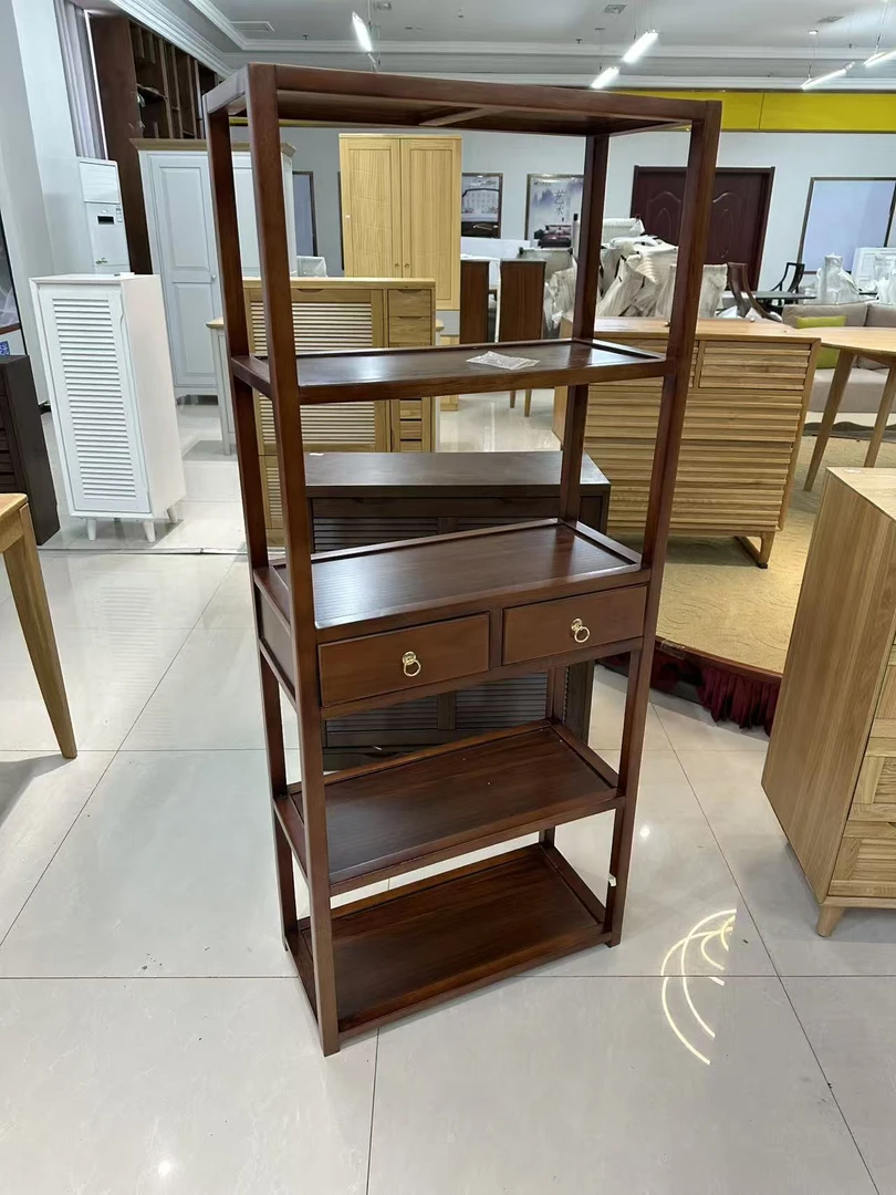 简约中古风置物架书架花架茶水架博古架新中式置物架