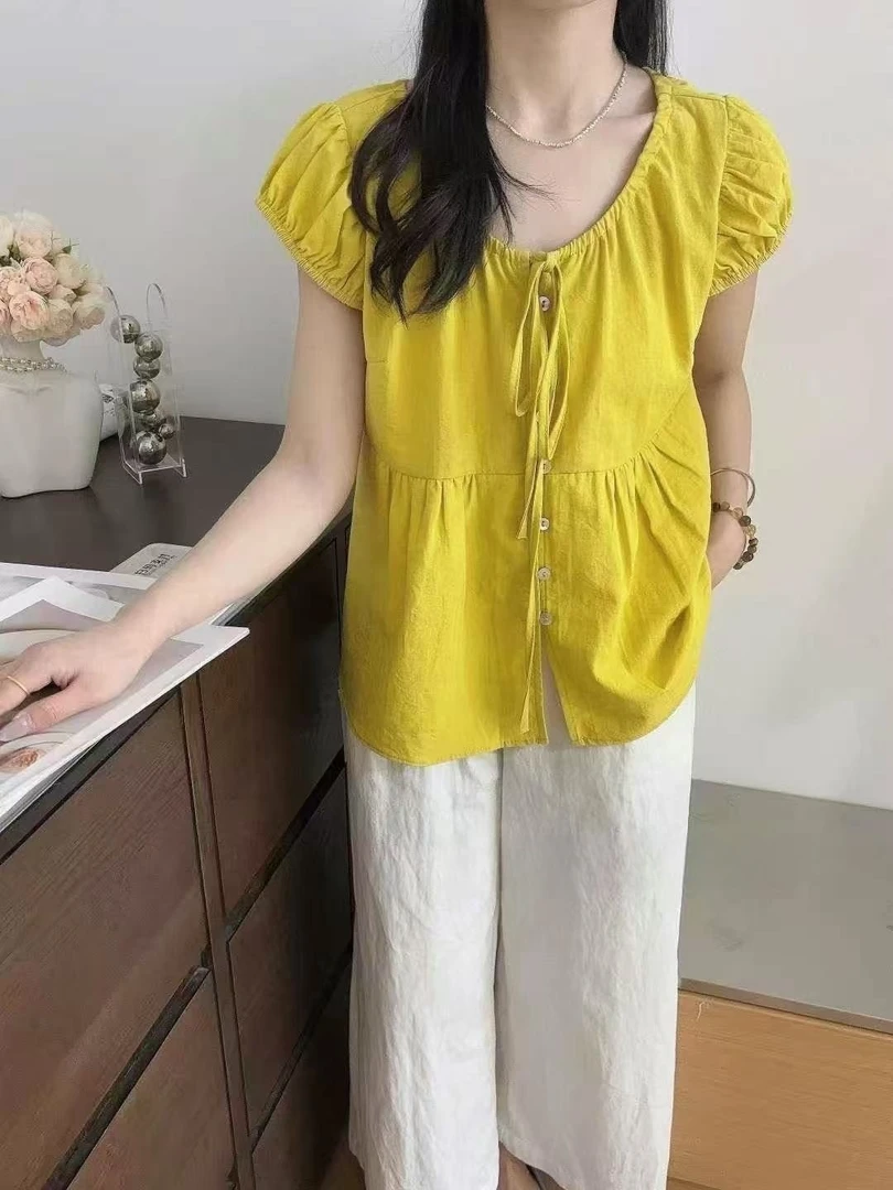 韩系甜美风纯色绑带衬衫女16