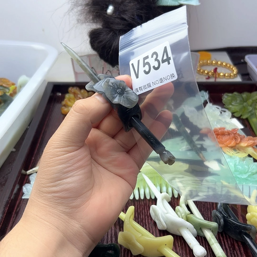 蛇纹石玉合金发饰柒*