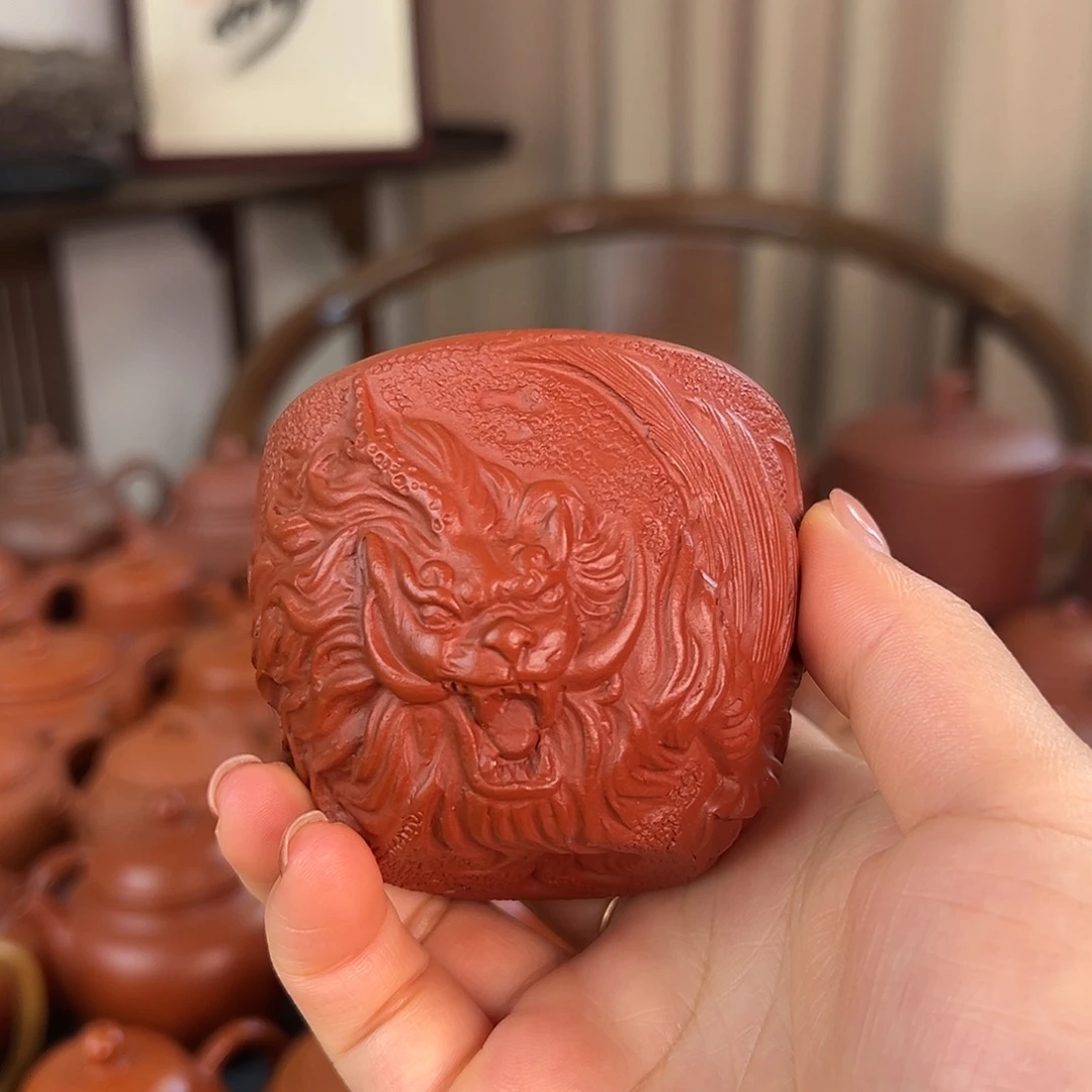茶壶紫砂朱泥立体浮雕主人杯