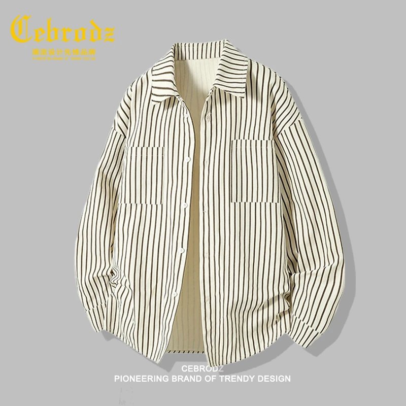 法国Cebrodz竖条纹长袖衬衫男2025春秋款日系感百搭大码宽松衬衣