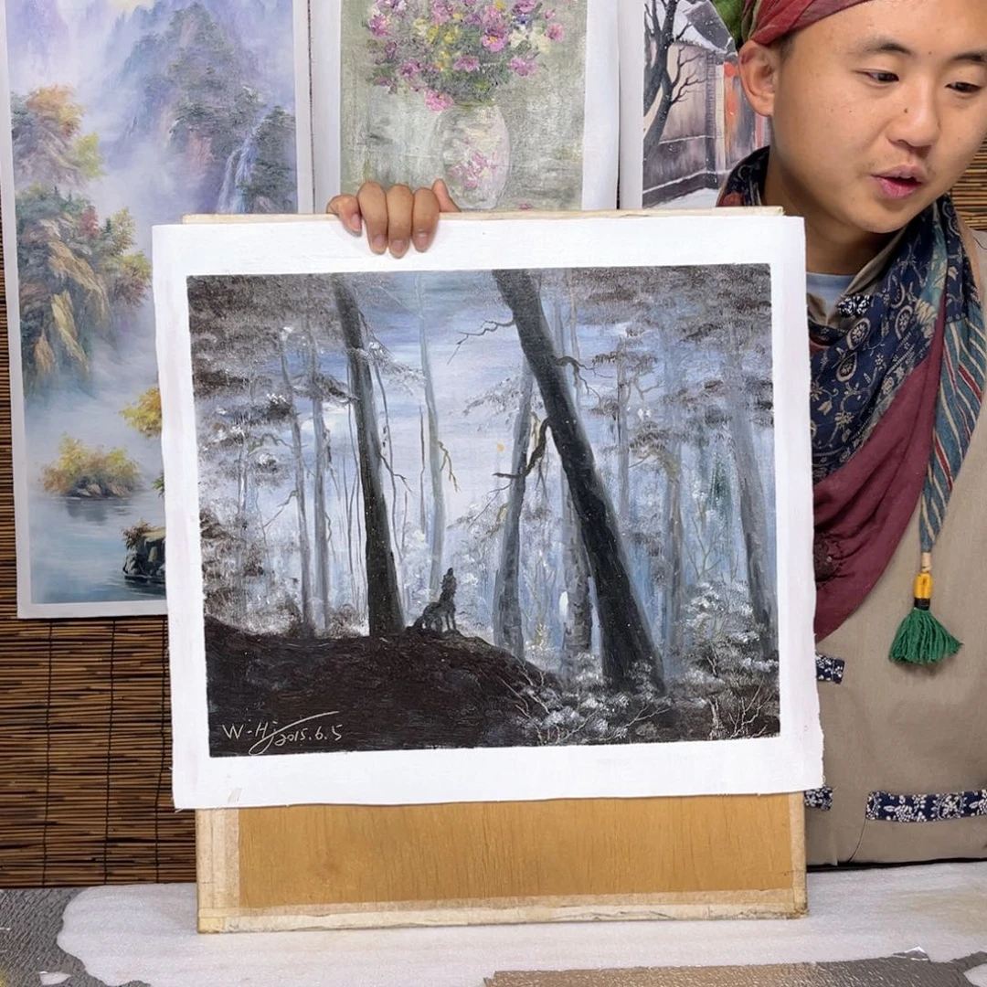 油画行路人小院绘画作品竞拍
