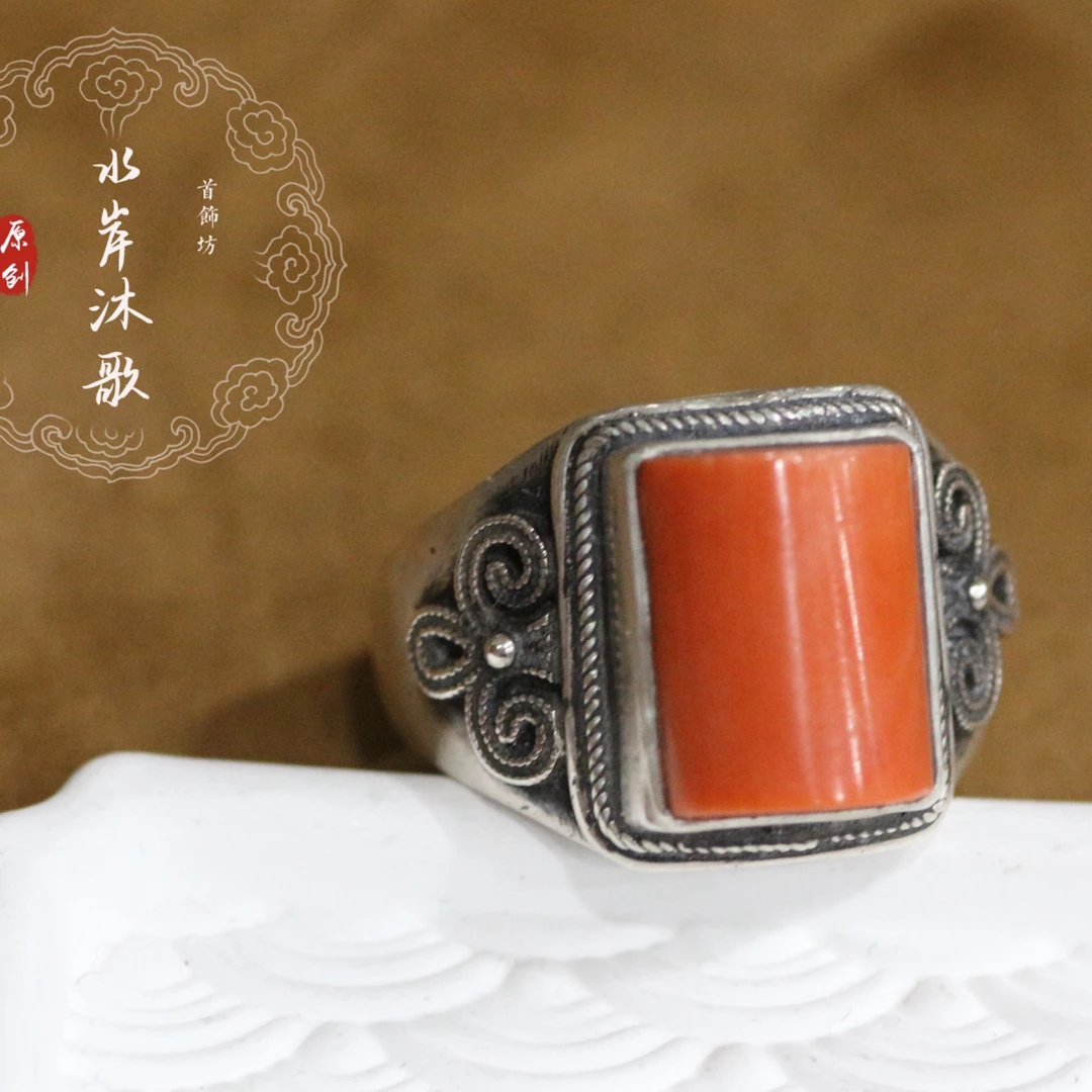 足银戒指 老旭日蒙古元素纯银戒指1700