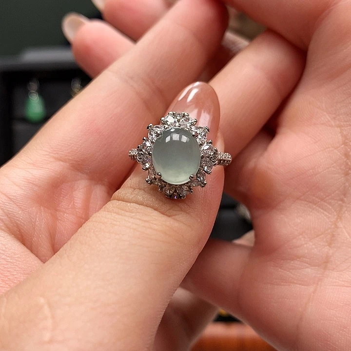 翡翠银S925镶嵌挂件戒指