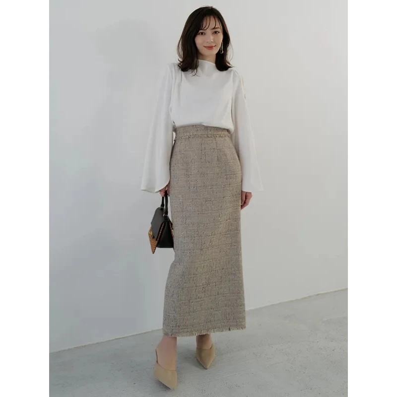【胖虎家】 尾州产 A 重工粗花呢气质百搭时尚高腰半身裙