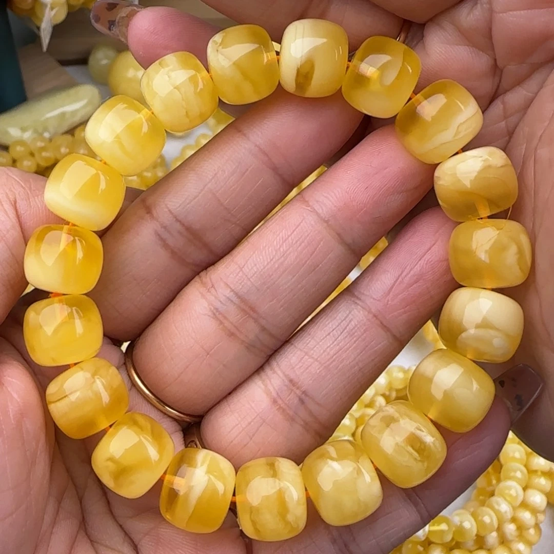 蜜蜡手链未镶嵌白花老型手串