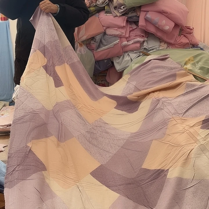 莫代尔纤维长绒棉豆沙紫橘黄不规则格子2米