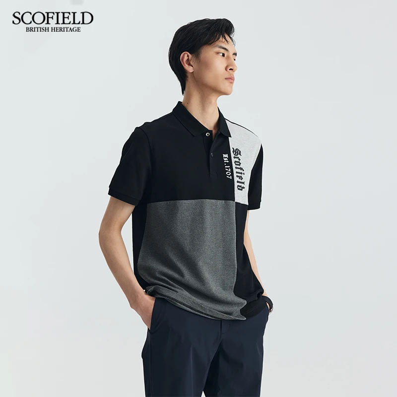 SCOFIELD商务休闲T恤夏季时尚刺绣拼色字母印花翻领POLO衫