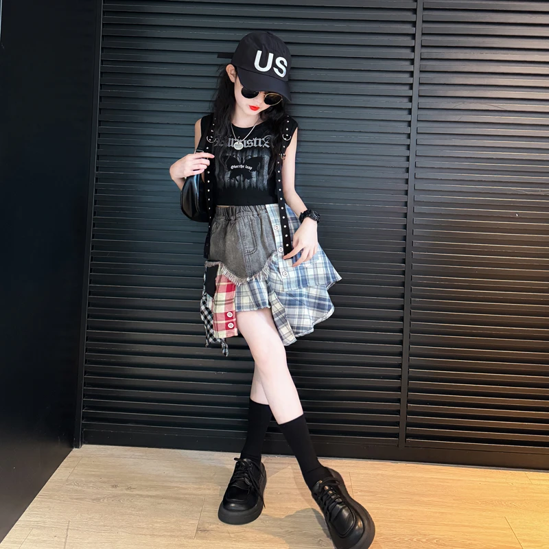 女童裙子套装又酷又飒洋气新款女大童韩版爵士舞儿童夏装潮酷穿搭