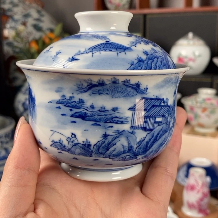 杯折葵非器山水炉式两才盖碗