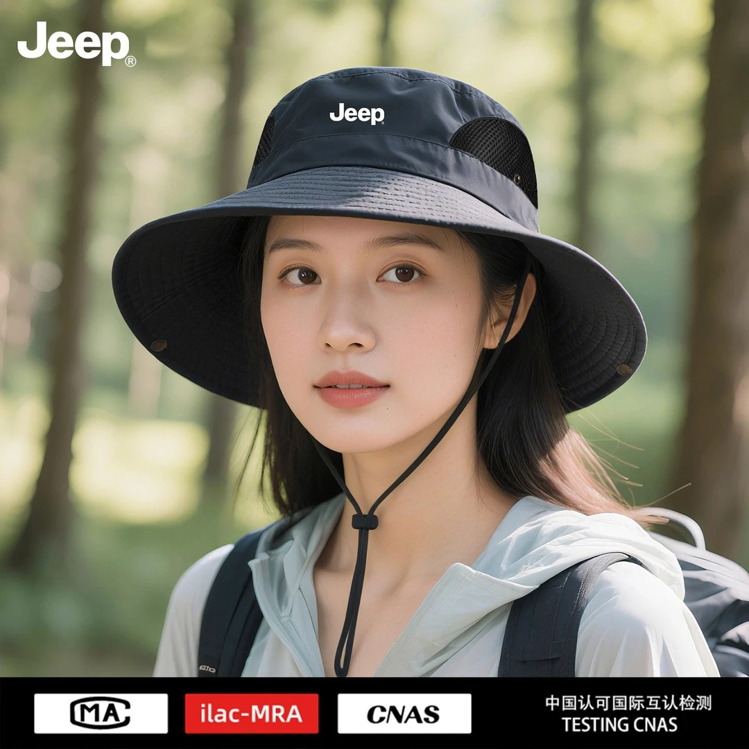 JEEP/吉普帽子女士防晒遮阳帽夏季防紫外线户外登山徒步渔夫帽子