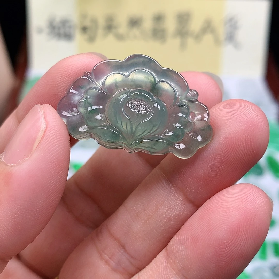 翡翠裸石缅甸天然A货翡翠冰种花开富贵