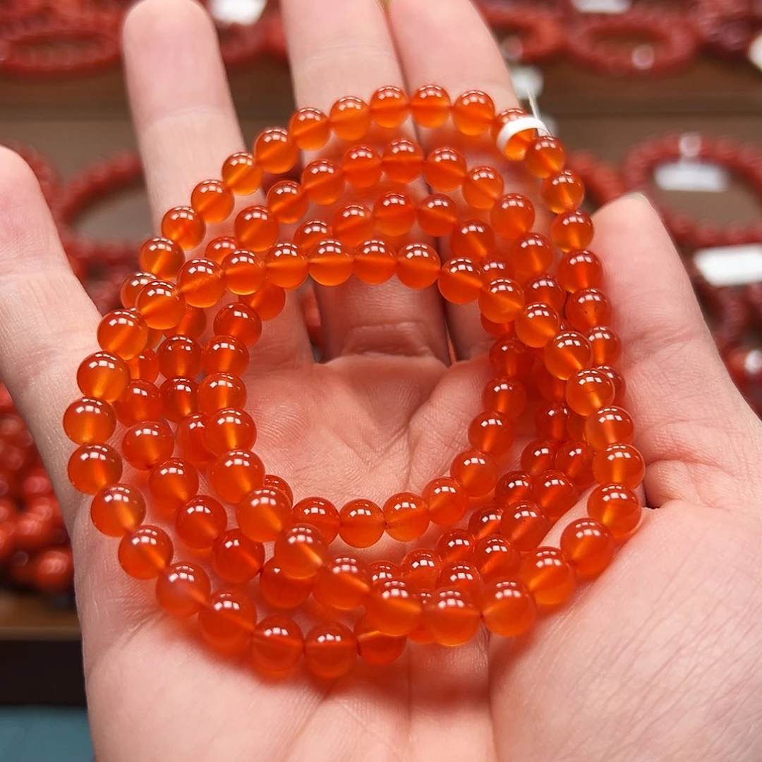 南红玛瑙未镶嵌手串保山料三眼井芬达色冰红6m四圈收藏级系列