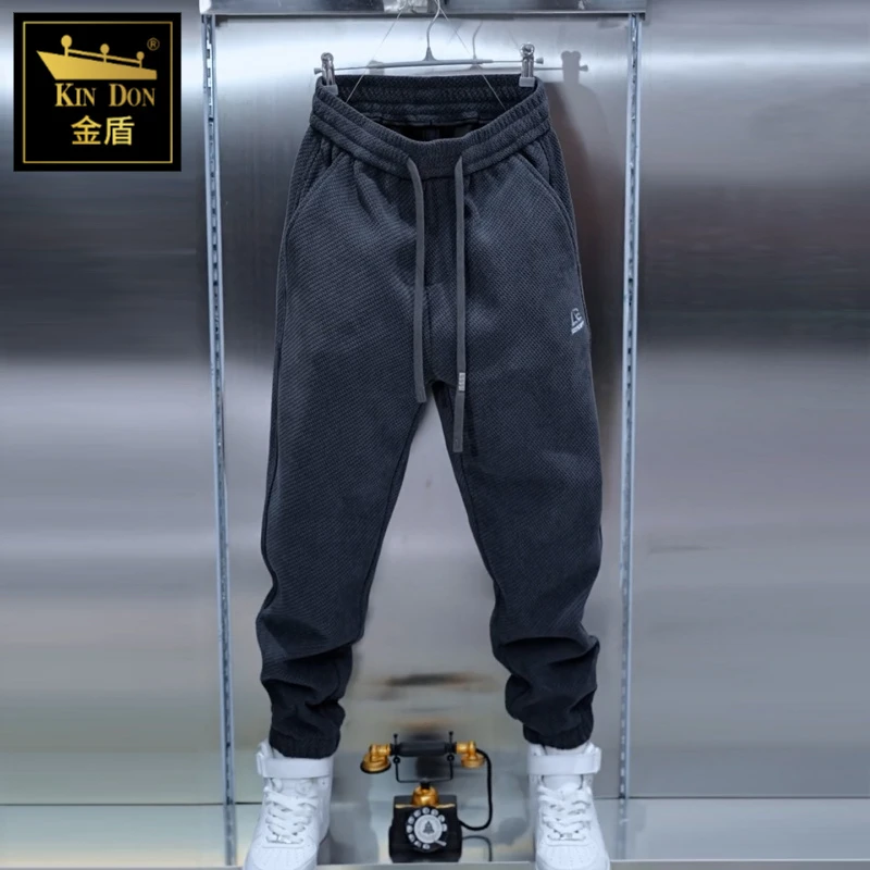 松紧腰针织裤男秋冬新款宽松束脚哈伦裤美式潮牌耐磨提花休闲长裤