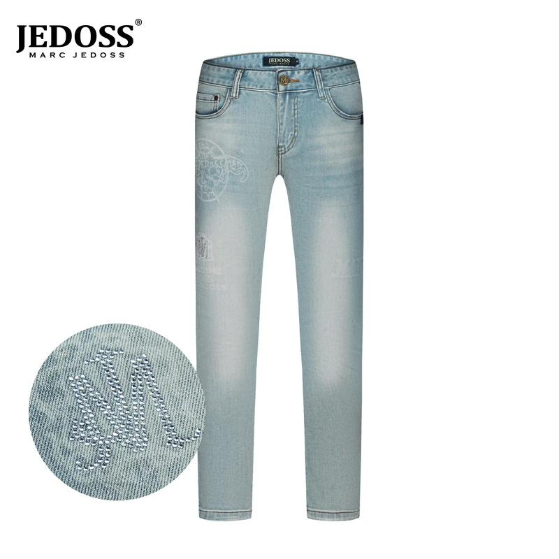 JEDOSS/爵迪斯2025春夏季新款LOGO字母水印烫钻直筒牛仔裤YH289
